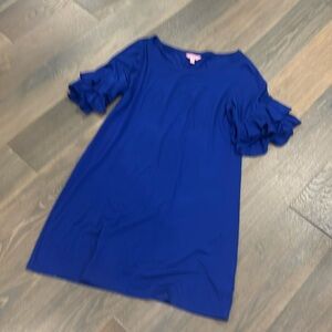 Lilly Pulitzer royal blue cotton dress size large with ruffle sleeves